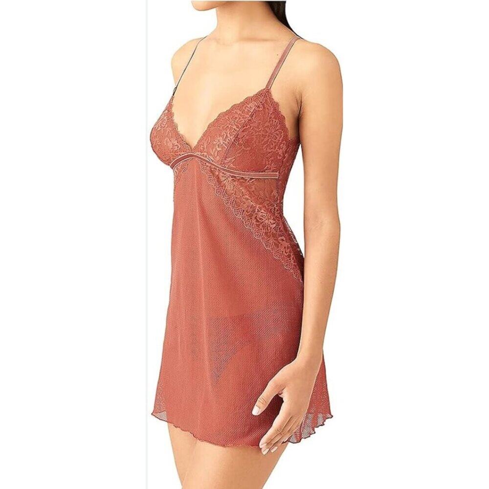 b.temptd by Wacoal Sheer Lace Slip Dress Rose Mauve Lingerie Medium